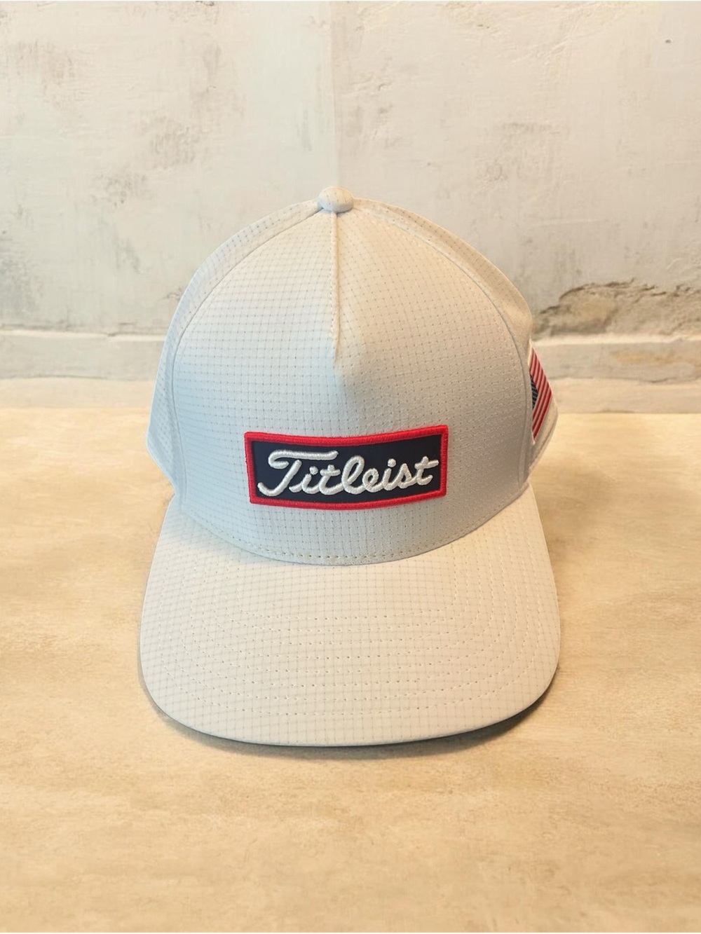 Men’s Titleist White Cap with Navy Patch and Red Trim